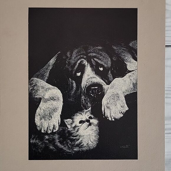 Rudy Droguett "Babysitter" dog and cat print vintage 1976 - Picture 2 of 9